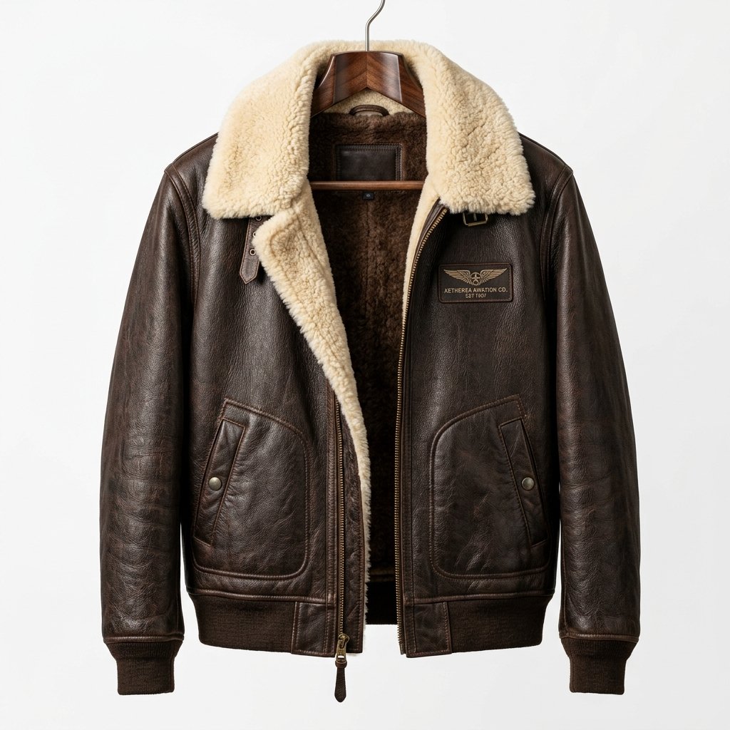 Man in brown leather jacket city street